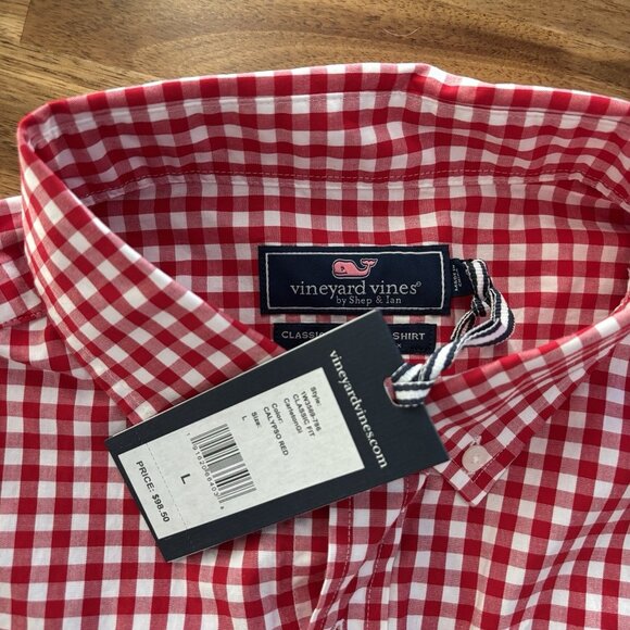Vineyard Vines Classic Fit Tucker Button Down Shirt Gingham Red Men’s Large NEW - Picture 5 of 14
